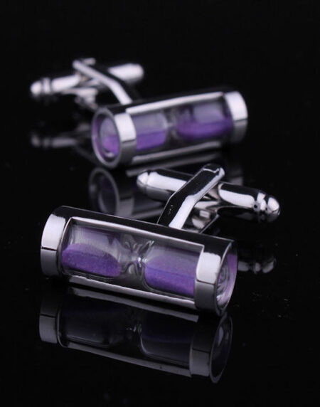 Men's Stainless Steel Purple Hour Glass Cufflinks with Box - Amedeo Exclusive