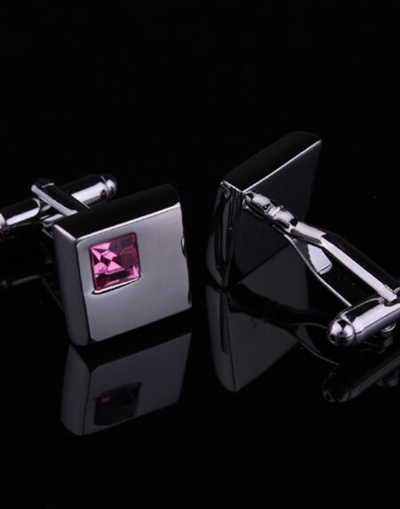Mens Stainless Steel Silver Small Pink Square Cufflinks for Shirt with Box - Hand Crafted Perfect - Amedeo Exclusive