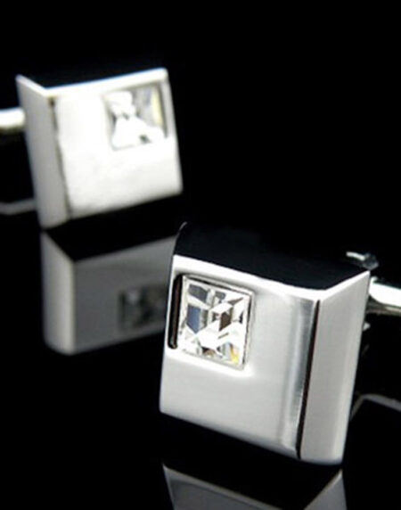 Mens Stainless Steel Silver Small White Square Cufflinks for Shirt with Box - Hand Crafted Perfect - Amedeo Exclusive