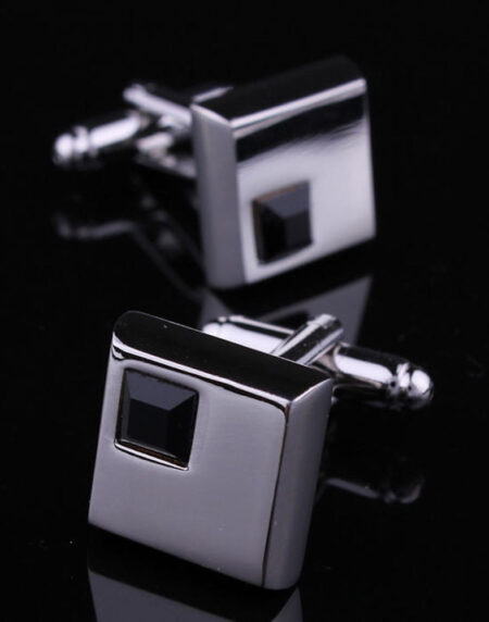 Mens Stainless Steel Silver Small Black Square Cufflinks for Shirt with Box - Hand Crafted Perfect - Amedeo Exclusive
