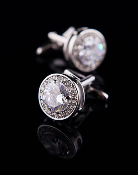 Mens Stainless Steel White Round Big Stone Cufflinks for Shirt with Box - Hand Crafted Perfect Gift - Amedeo Exclusive