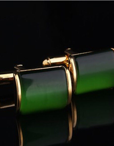 Mens Stainless Steel Gold & Green Squares Cufflinks for Shirt with Box - Hand Crafted Perfect Gift - Amedeo Exclusive