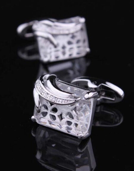 Mens Stainless Steel Silver + White Square Cufflinks for Shirt with Box - Hand Crafted Perfect Gift - Amedeo Exclusive