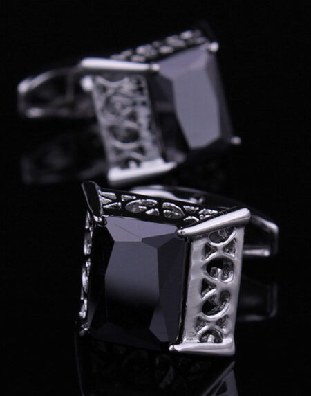 Mens Stainless Steel Silver Big Squares Black Cufflinks for Shirt with Box - Hand Crafted Perfect - Amedeo Exclusive
