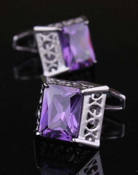 Mens Stainless Steel Big Square Purple Cufflinks for Shirt with Box - Hand Crafted Perfect Gift - Amedeo Exclusive