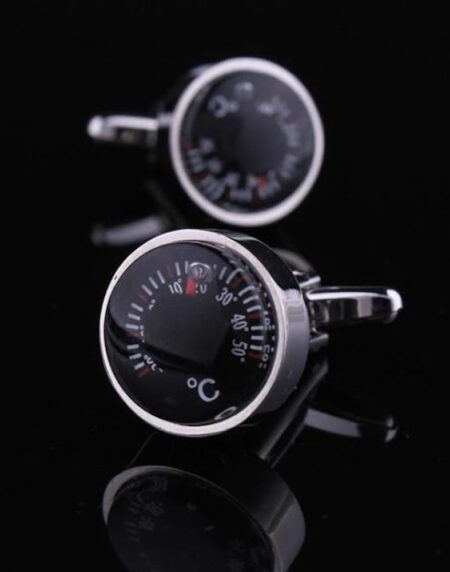 Mens Stainless Steel Silver with Black Temperature Cufflinks for Shirt with Box - Hand Crafted - Amedeo Exclusive