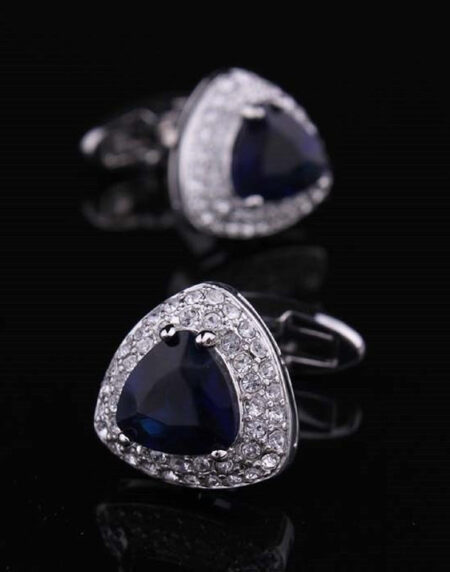Men's Stainless Silver with Dark Blue Stone Triangle Cufflinks with Box - Amedeo Exclusive