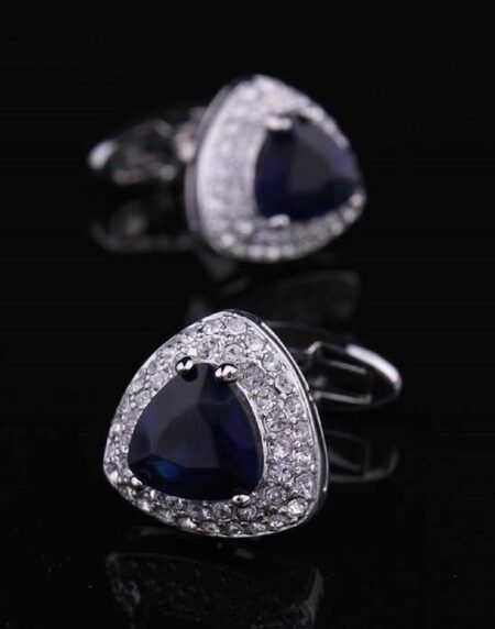 Men's Stainless Silver with Dark Blue Stone Triangle Cufflinks with Box - Amedeo Exclusive