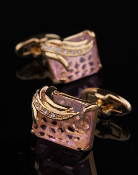 Mens Stainless Steel Exclusive Gold + Pink Squares Cufflinks for Shirt with Box - Hand Crafted - Amedeo Exclusive