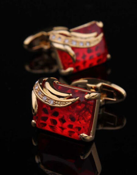 Mens Stainless Steel Gold + Red Squares Cufflinks for Shirt with Box - Hand Crafted Perfect Gift - Amedeo Exclusive