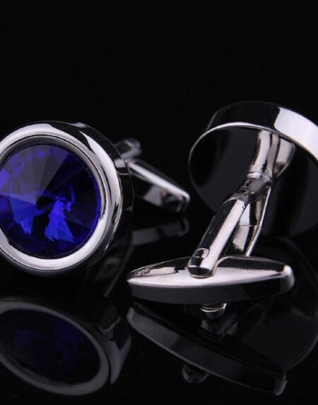 Men's Stainless Steel Silver with blue round stone Cufflinks with Box - Amedeo Exclusive