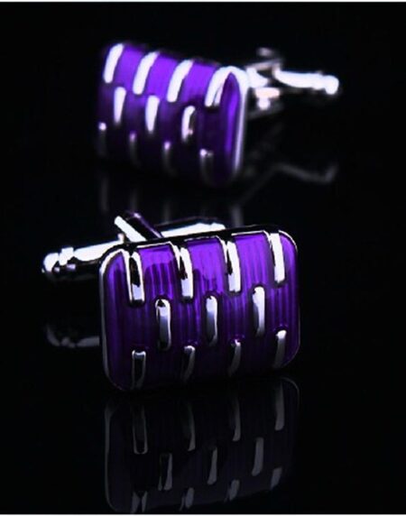 Men's Stainless Steel Silver with purple rectangular stone Cufflinks with Box - Amedeo Exclusive