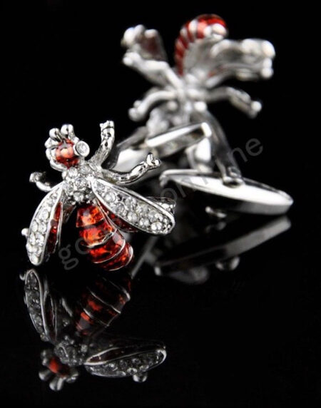 Mens Stainless Steel Red Diamond Flies Cufflinks for Shirt with Box - Hand Crafted Perfect Gift - Amedeo Exclusive