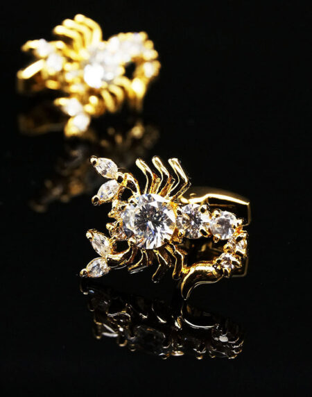 Mens Stainless Steel Gold Big Diamond Scorpions Cufflinks for Shirt with Box - Hand Crafted - Amedeo Exclusive