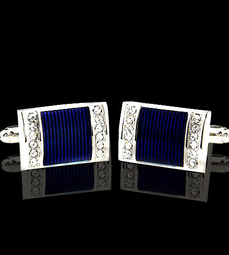Men's Stainless Steel Silver with Blue Marble Cufflinks with Box - Amedeo Exclusive