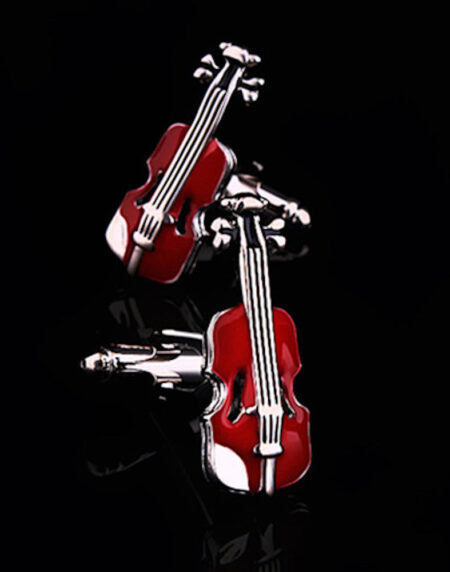 Mens Stainless Steel Red Guitars Cufflinks for Shirt with Box - Hand Crafted Perfect Gift - Amedeo Exclusive