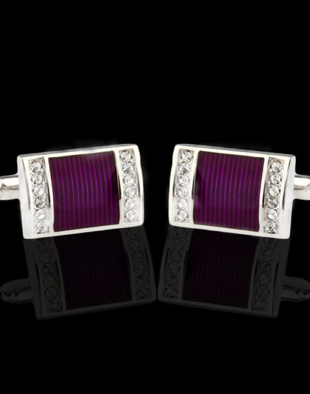 Men's Stainless Steel Silver with Purple and Stones Cufflinks with Box - Amedeo Exclusive