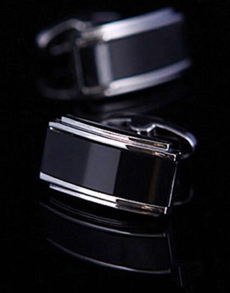 Mens Stainless Steel Black Oynx Rectangles Cufflinks for Shirt with Box - Hand Crafted Perfect Gift - Amedeo Exclusive