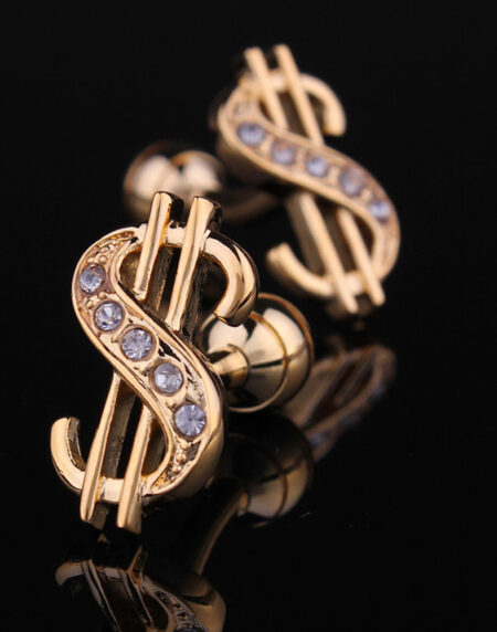 Mens Stainless Steel Gold Dollar Signs Cufflinks for Shirt with Box - Hand Crafted Perfect Gift - Amedeo Exclusive