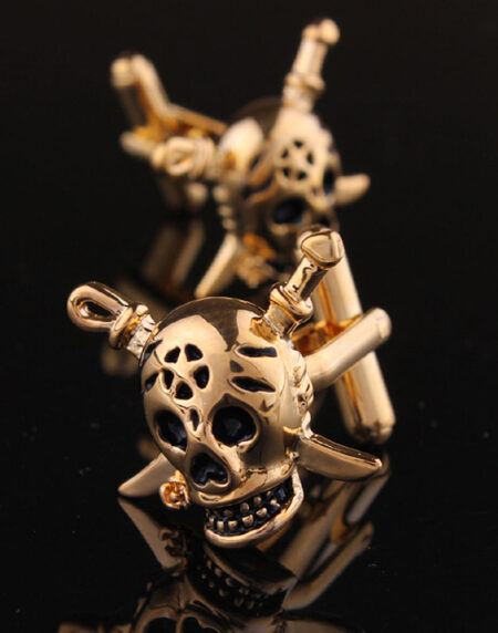 Mens Stainless Steel Gold Pirates Cufflinks for Shirt with Box - Hand Crafted Perfect Gift - Amedeo Exclusive