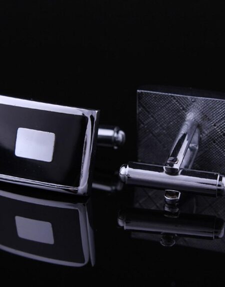 Men's Stainless Steel Black with Silver Sqaures Cufflinks with Box - Amedeo Exclusive