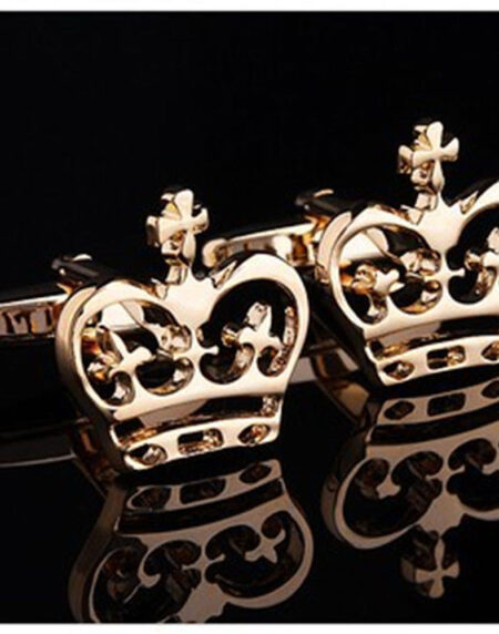 Men's Stainless Steel Gold Crowns Cufflinks with Box - Amedeo Exclusive