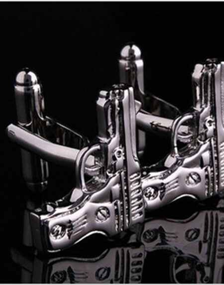 Mens Stainless Steel Silver Guns Cufflinks for Shirt with Box - Hand Crafted Perfect Gift - Amedeo Exclusive