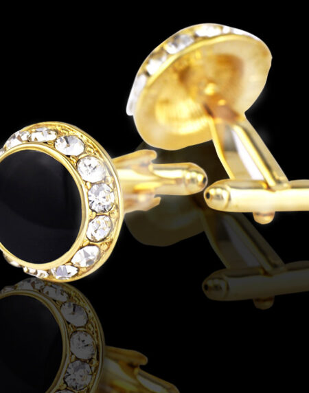 Mens Stainless Steel Gold Circles With Stones Cufflinks for Shirt with Box - Hand Crafted Perfect - Amedeo Exclusive