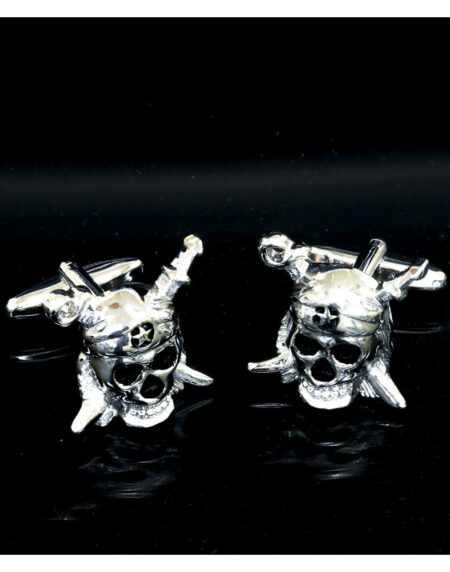 Men's Stainless Steel Silver Pirates Cufflinks with Box - Amedeo Exclusive