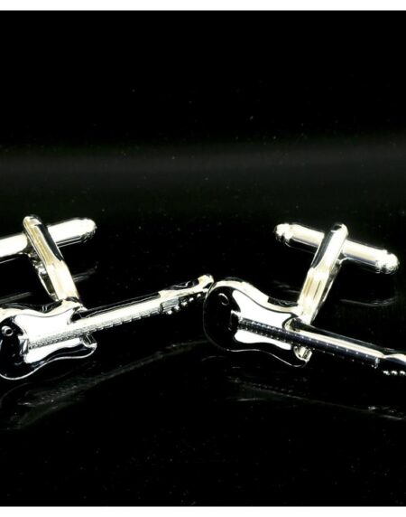 Men's Stainless Steel Black and White Guitars Cufflinks with Box - Amedeo Exclusive