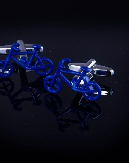 Men's Stainless Steel Blue Bikes Cufflinks with Box - Amedeo Exclusive