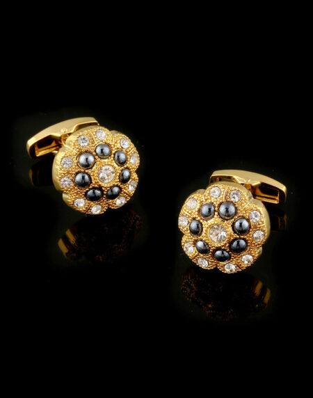 Men's Stainless Steel Gold Black Flowers Cufflinks with Box - Amedeo Exclusive