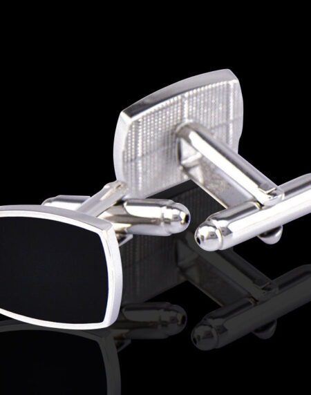 Men's Stainless Steel Silver Black Squares Cufflinks with Box - Amedeo Exclusive