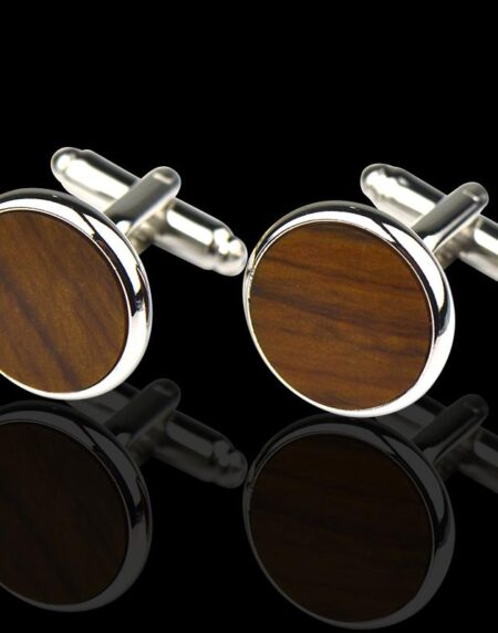Men's Stainless Steel Brown on Silver Cufflinks with Box - Amedeo Exclusive