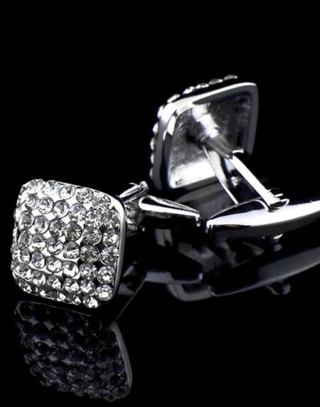 Men's Stainless Steel Square Silver Zirconia Cufflinks with Box - Amedeo Exclusive
