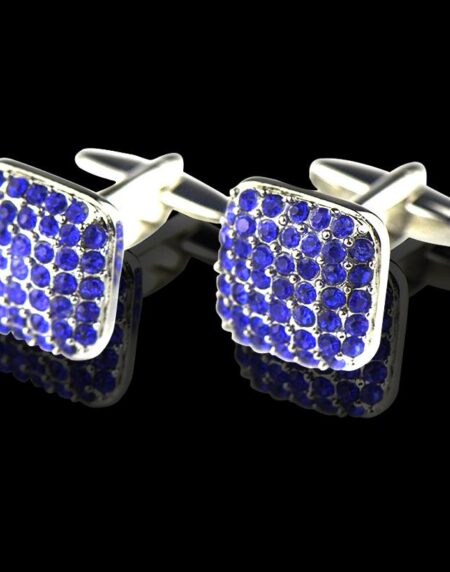 Men's Stainless Steel Square Blue Zirconia Cufflinks with Box - Amedeo Exclusive