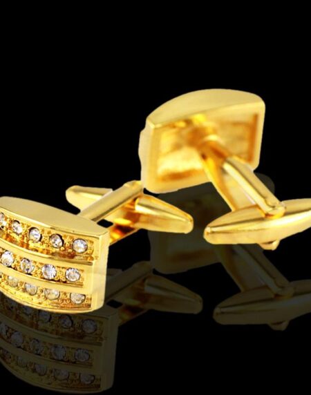 Men's Stainless Steel Gold Rectangle with Zirconia's Cufflinks with Box - Amedeo Exclusive
