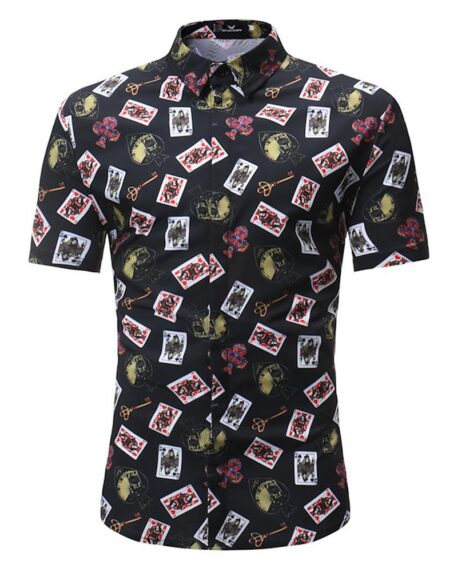 Black Cards check Mens Short Sleeve Button up Shirts - Tailored Slim Fit Cotton Dress Shirts - Amedeo Exclusive