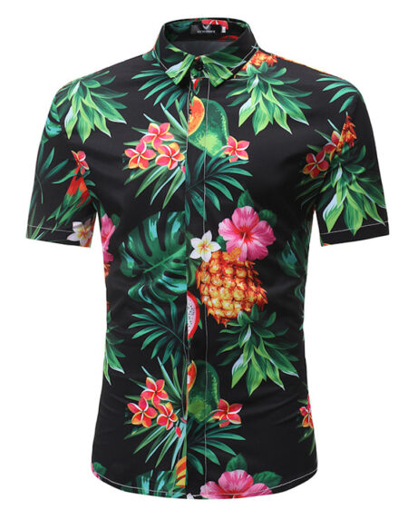 Men's Button down Tailor Fit Soft 100% Cotton Short Sleeve Dress Shirt Black Floral casual And Formal - Amedeo Exclusive