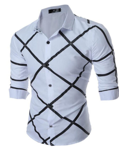 Men's Button down Tailor Fit Soft 100% Cotton Short Sleeve Dress Shirt White Check casual And Formal - Amedeo Exclusive