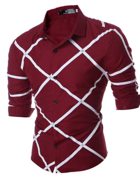 Men's Button down Tailor Fit Soft 100% Cotton Short Sleeve Dress Shirt Burgandy Check casual & Formal - Amedeo Exclusive