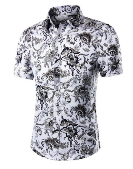 Men's Button down Tailor Fit Soft 100% Cotton Short Sleeve Dress Shirt Navy Blue Chains casual And Formal - Amedeo Exclusive