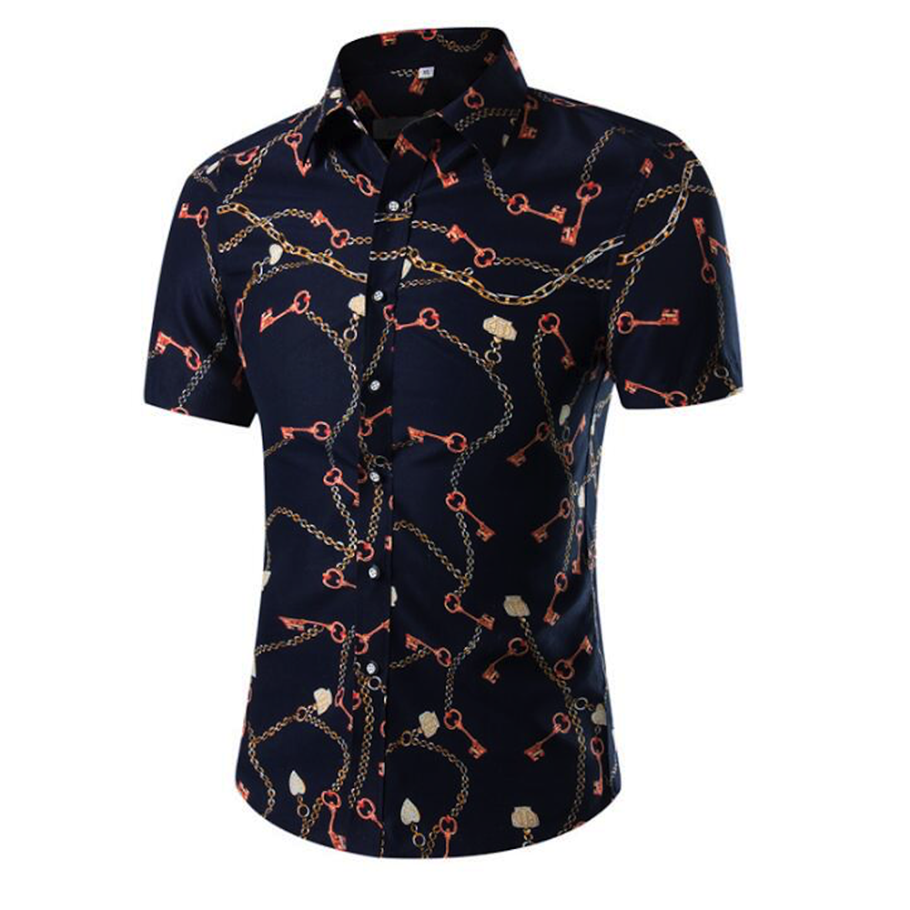 Men's Button down Tailor Fit Soft 100% Cotton Short Sleeve Dress Shirt Navy Blue casual And Formal - Amedeo Exclusive