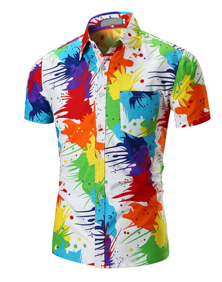 Men's Button down Tailor Fit Soft 100% Cotton Short Sleeve Dress Shirt White Multi Color casual And Formal - Amedeo Exclusive