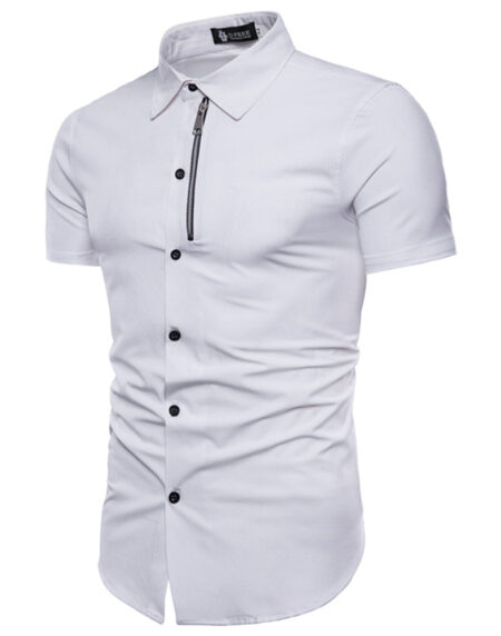 Men's Button down Tailor Fit Soft 100% Cotton Short Sleeve Dress Shirt Light Blue Grey casual And Formal - Amedeo Exclusive