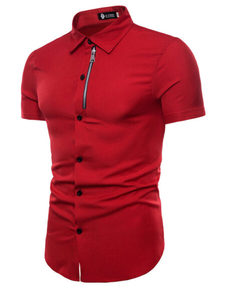 Men's Button down Tailor Fit Soft 100% Cotton Short Sleeve Dress Shirt Red casual And Formal - Amedeo Exclusive