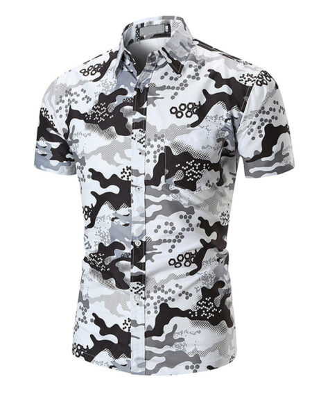 White Black Grey Mens Short Sleeve Button up Shirts - Tailored Slim Fit Cotton Dress Shirts - Amedeo Exclusive