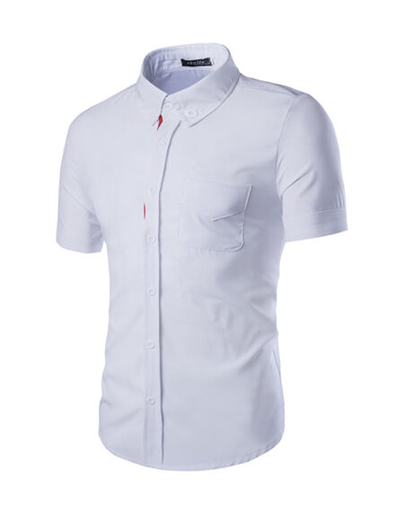 White Mens Short Sleeve Button up Shirts - Tailored Slim Fit Cotton Dress Shirts - Amedeo Exclusive