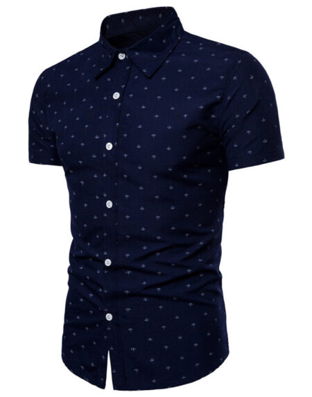 Men's Button down Tailor Fit Soft 100% Cotton Short Sleeve Dress Shirt Blue casual And Formal - Amedeo Exclusive