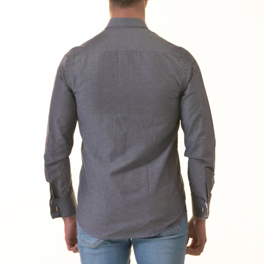 Bluish Slim Fit French Cuff Shirt for Men - Long Sleeve (Floral Design Inside) - Image 2